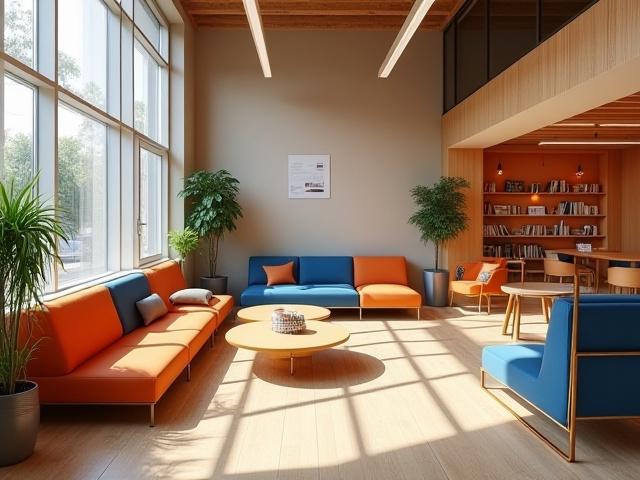 学生がリラックスして交流できるモダンな学生ラウンジ interior