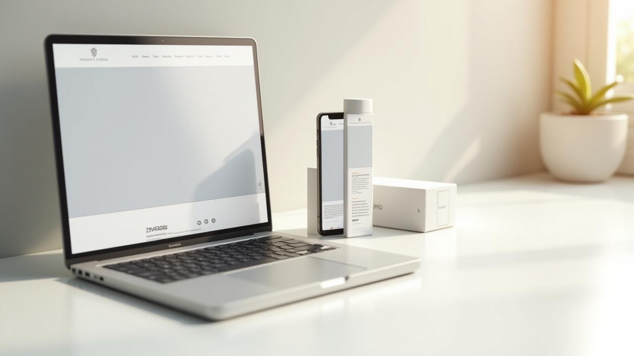 Mockup showing the logo applied to various brand touchpoints: website header, social media profile, and elegant packaging.