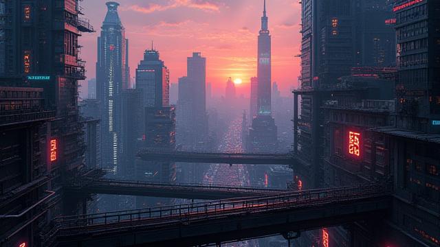 Digital painting of a futuristic city environment